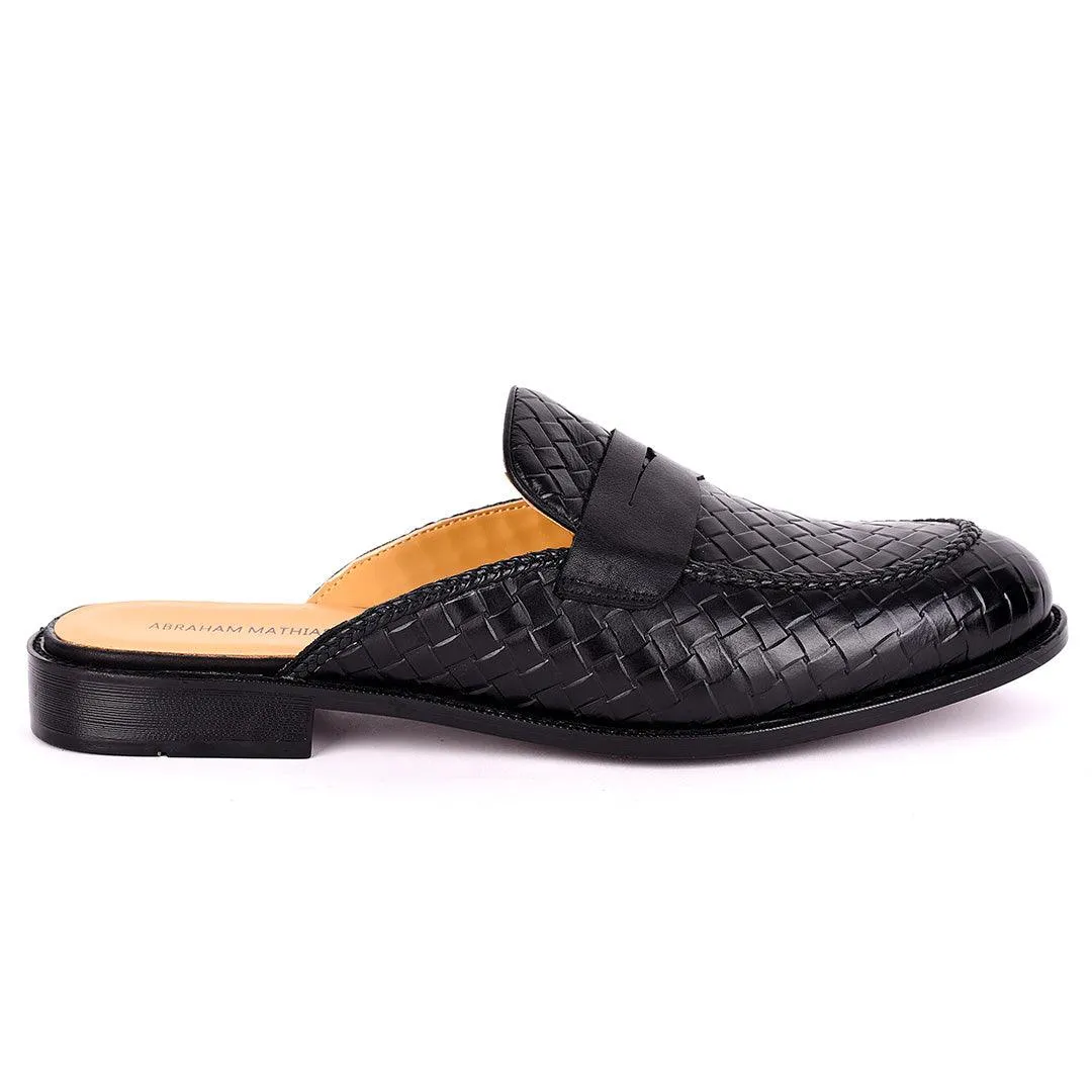 Abraham Mathias Interwoven Leather Designed Mole Shoe- Black