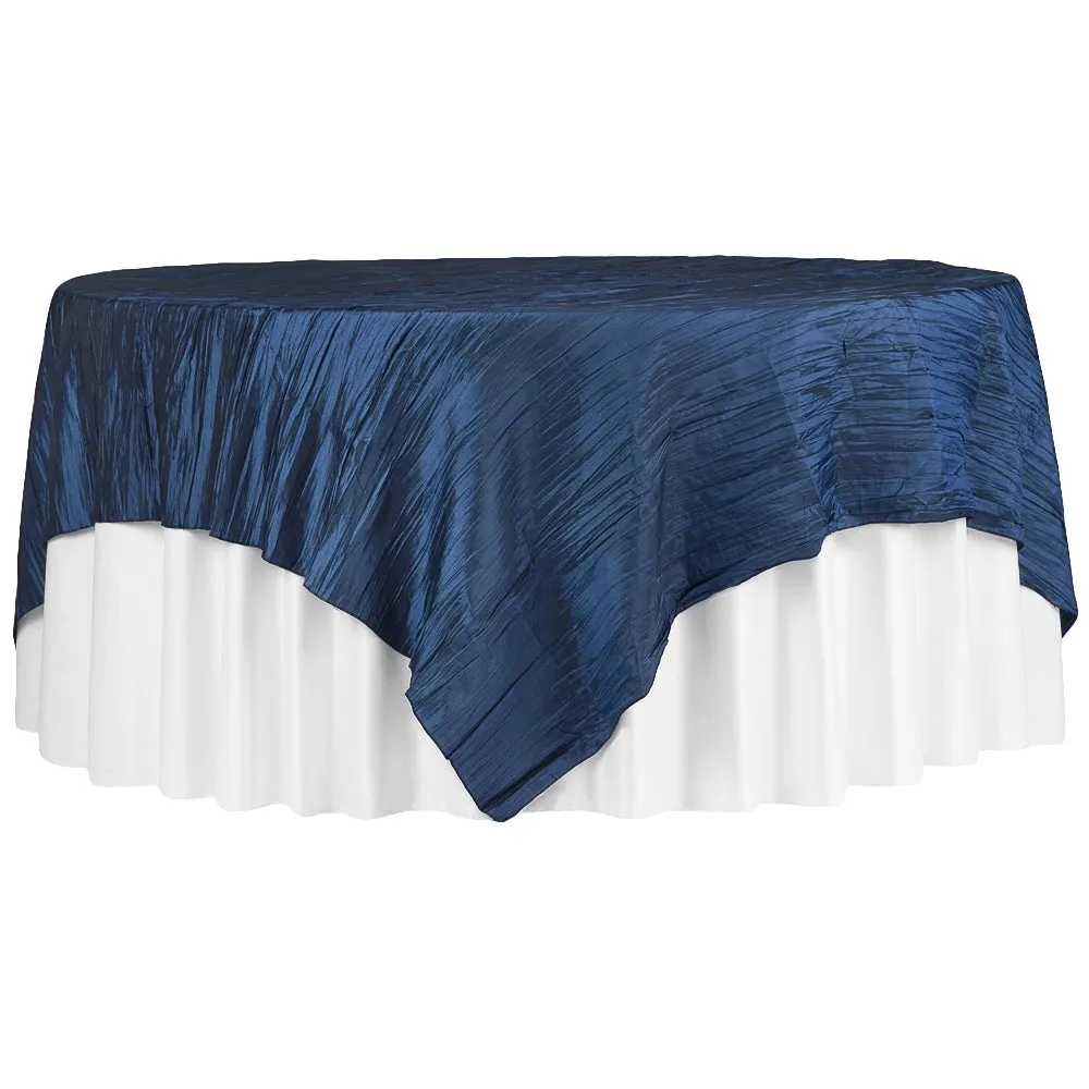 Accordion Crinkle Taffeta Table Overlay Topper 85"x85" Square  - Navy Blue