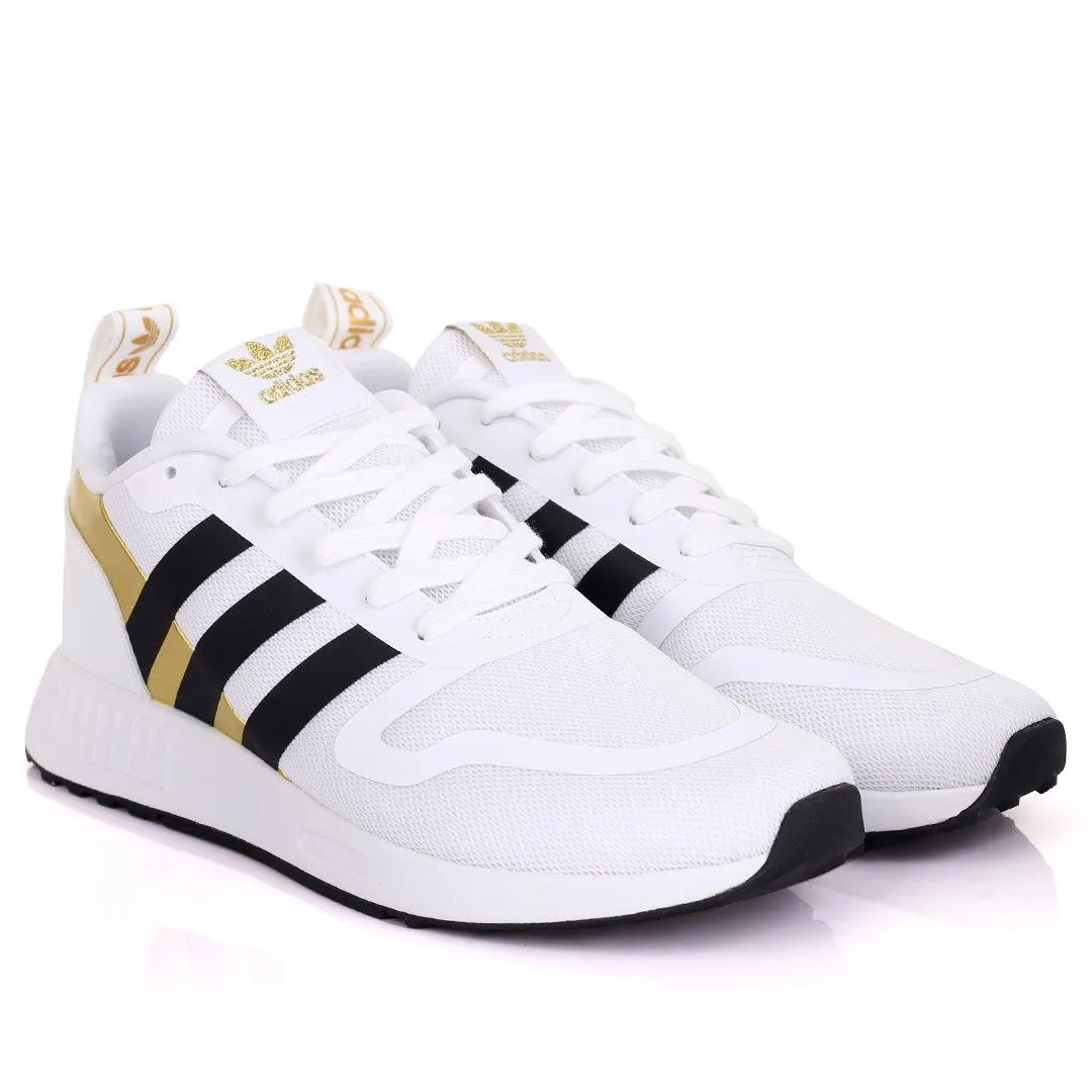 AD Comfy White With Black Stripes And White Sole Lace Up Designed Sneakers