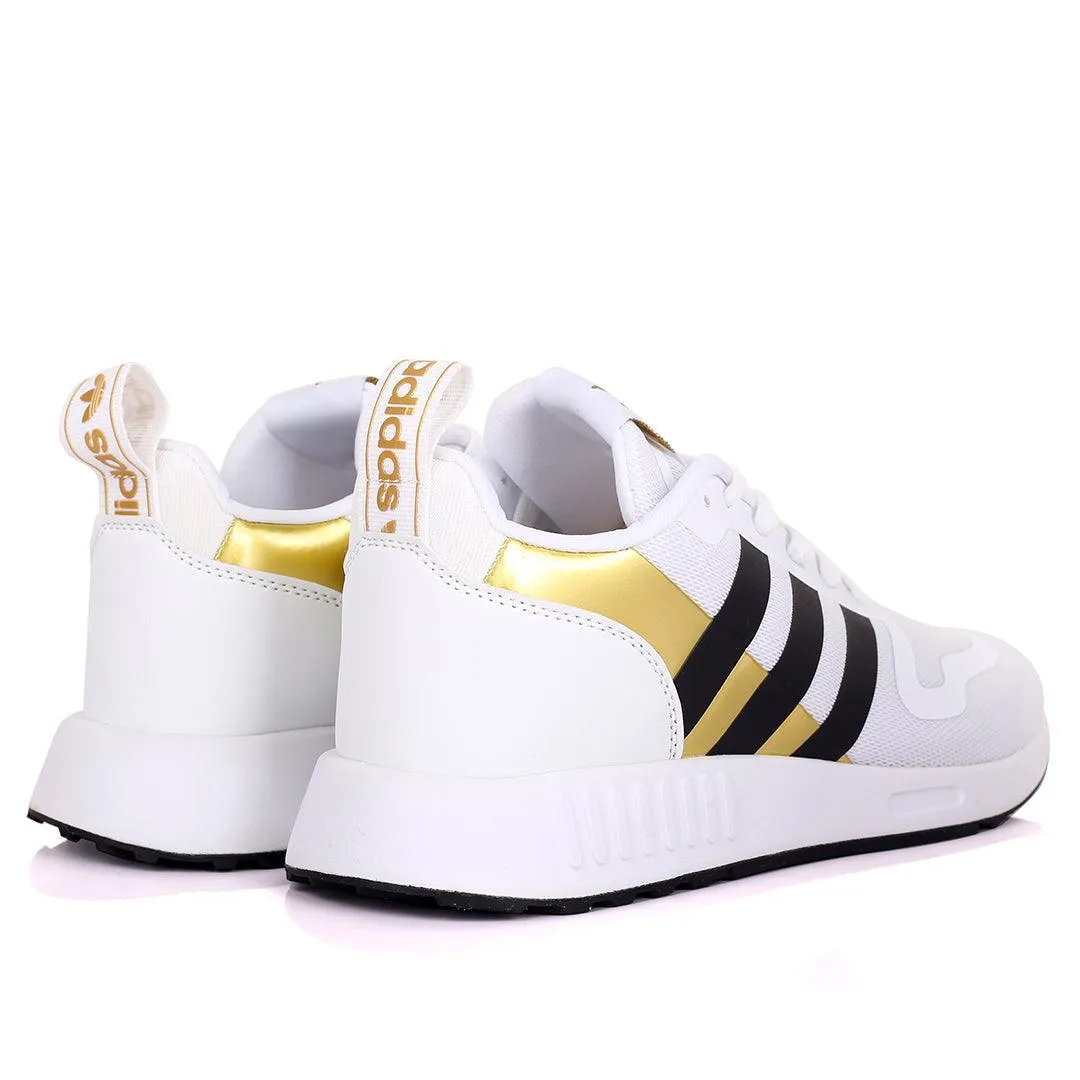 AD Comfy White With Black Stripes And White Sole Lace Up Designed Sneakers