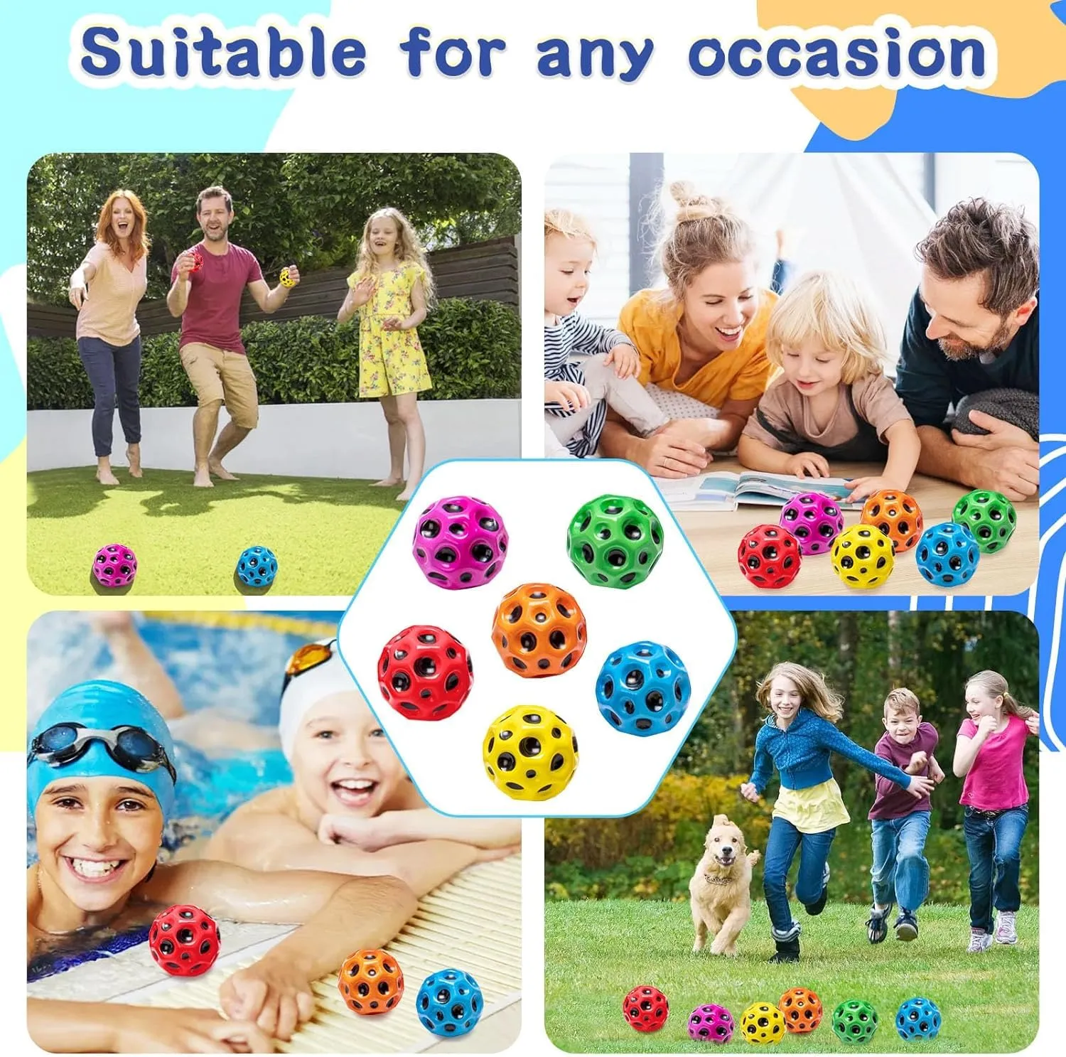 ADBHUTANAND Rubber Moon Ball Bouncy Coral Kickball Anti Stress Ball Kids Soft Rubber Ball Improve Hand-Eye Coordination Bubble Ball Space Galaxy Bouncy Ball Easy to Grip and Catch.