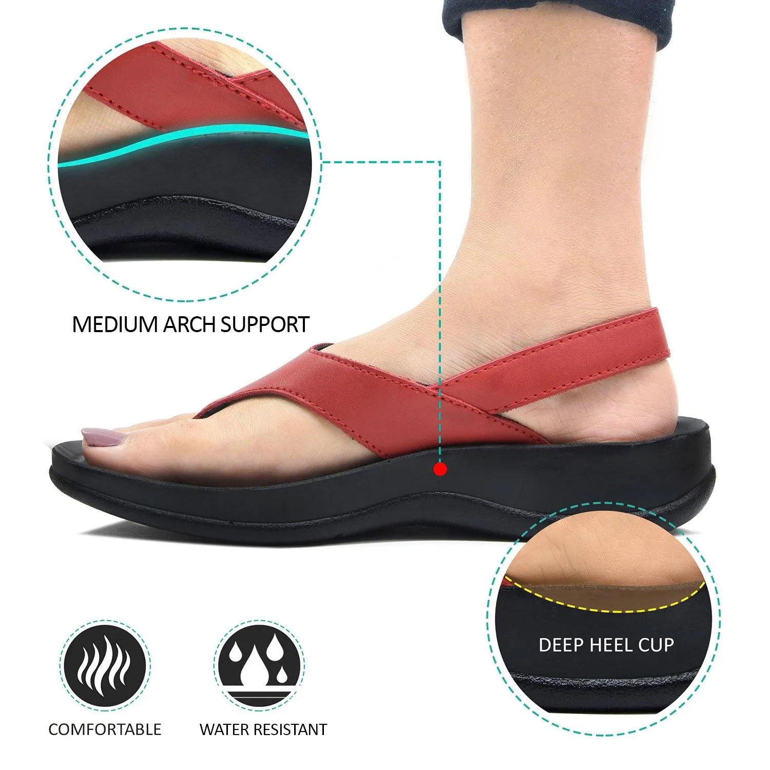 Aerosoft - Tuck S5901 Velcro Ankle Strap Comfortable Thong Arch Support Sandals For Women