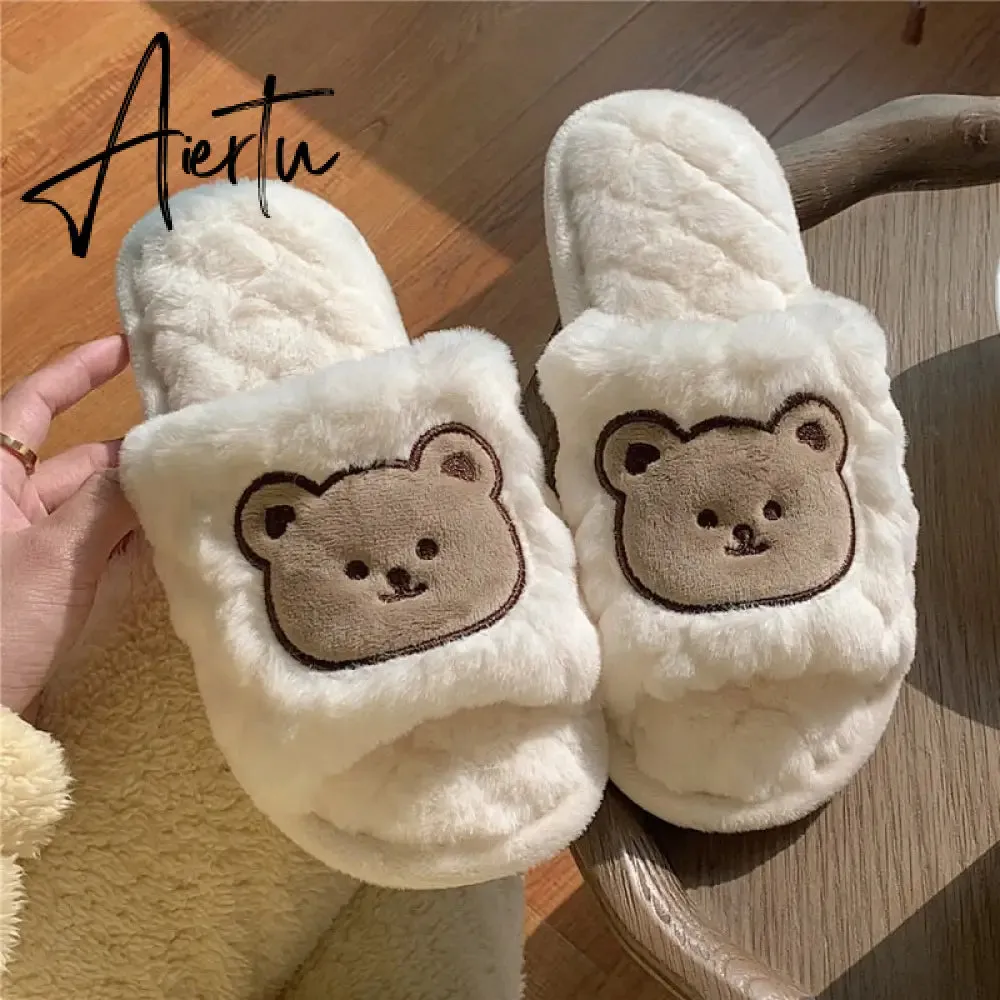 Aiertu Cute Smiley Face Slippers For Women Girls Fashion Kawaii Fluffy Winter Warm Slipper Woman Cartoon House Slippers Funny Shoes