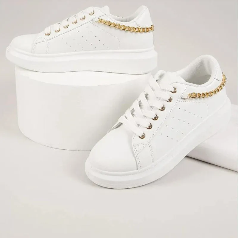 Amozae-Back To School Gifts Thick Sole Metal Chain Casual Sports Sneakers