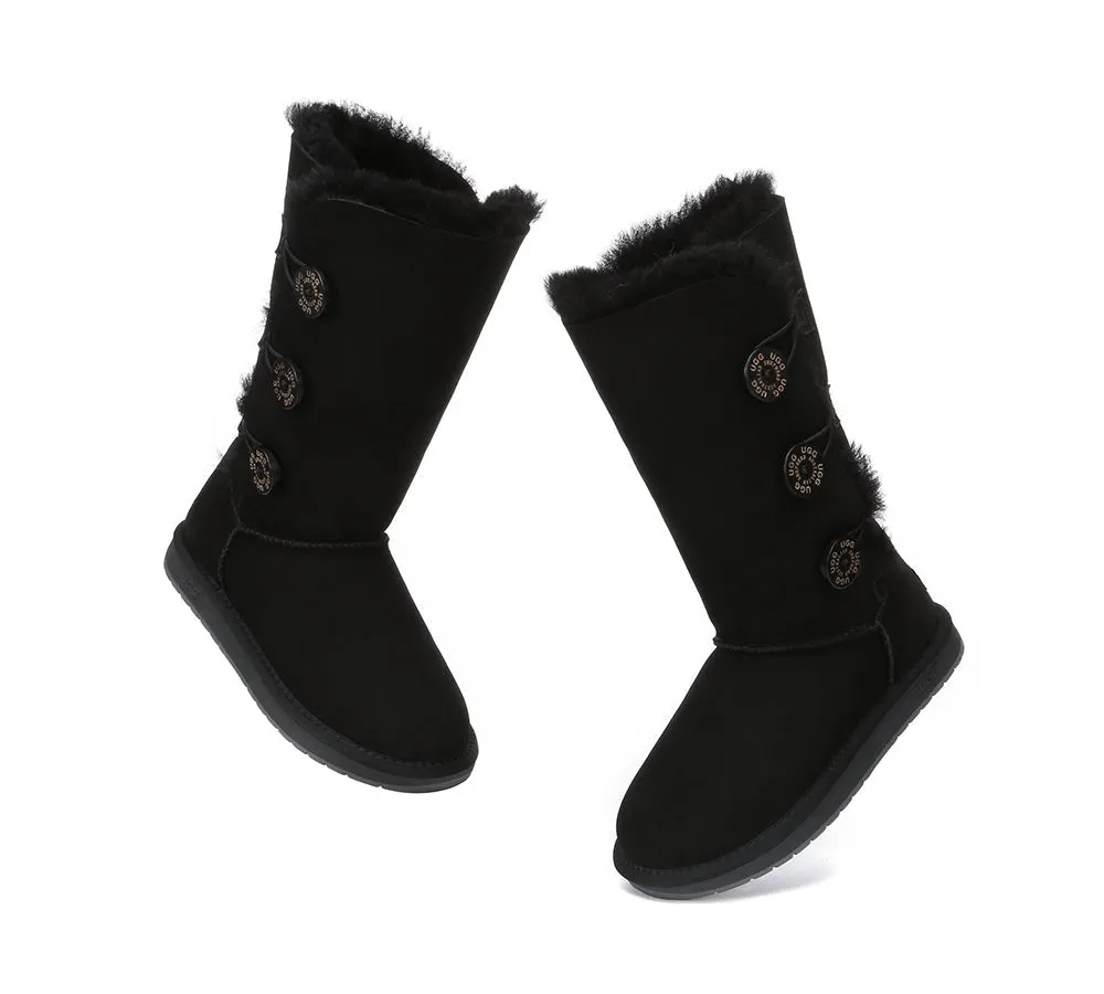 Australian Premium Double Face Sheepskin Tall Triple Button Water Resistant Boots