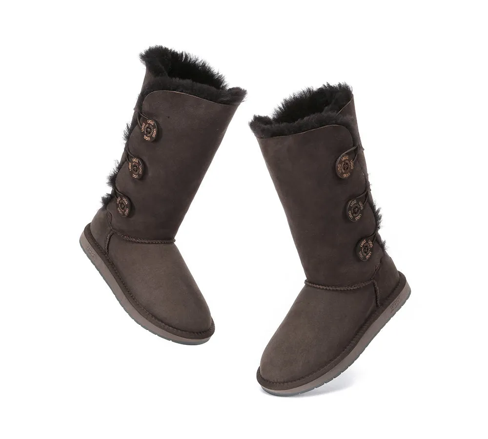 Australian Premium Double Face Sheepskin Tall Triple Button Water Resistant Boots