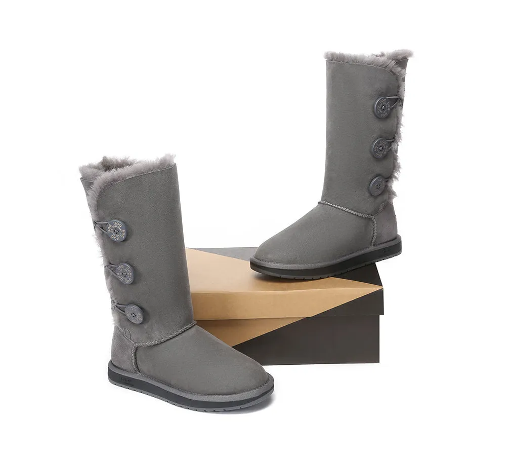 Australian Premium Double Face Sheepskin Tall Triple Button Water Resistant Boots