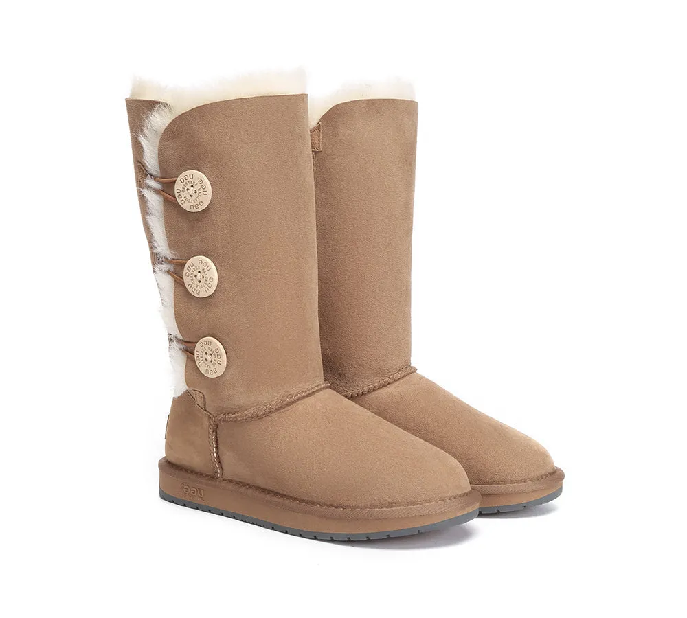 Australian Premium Double Face Sheepskin Tall Triple Button Water Resistant Boots