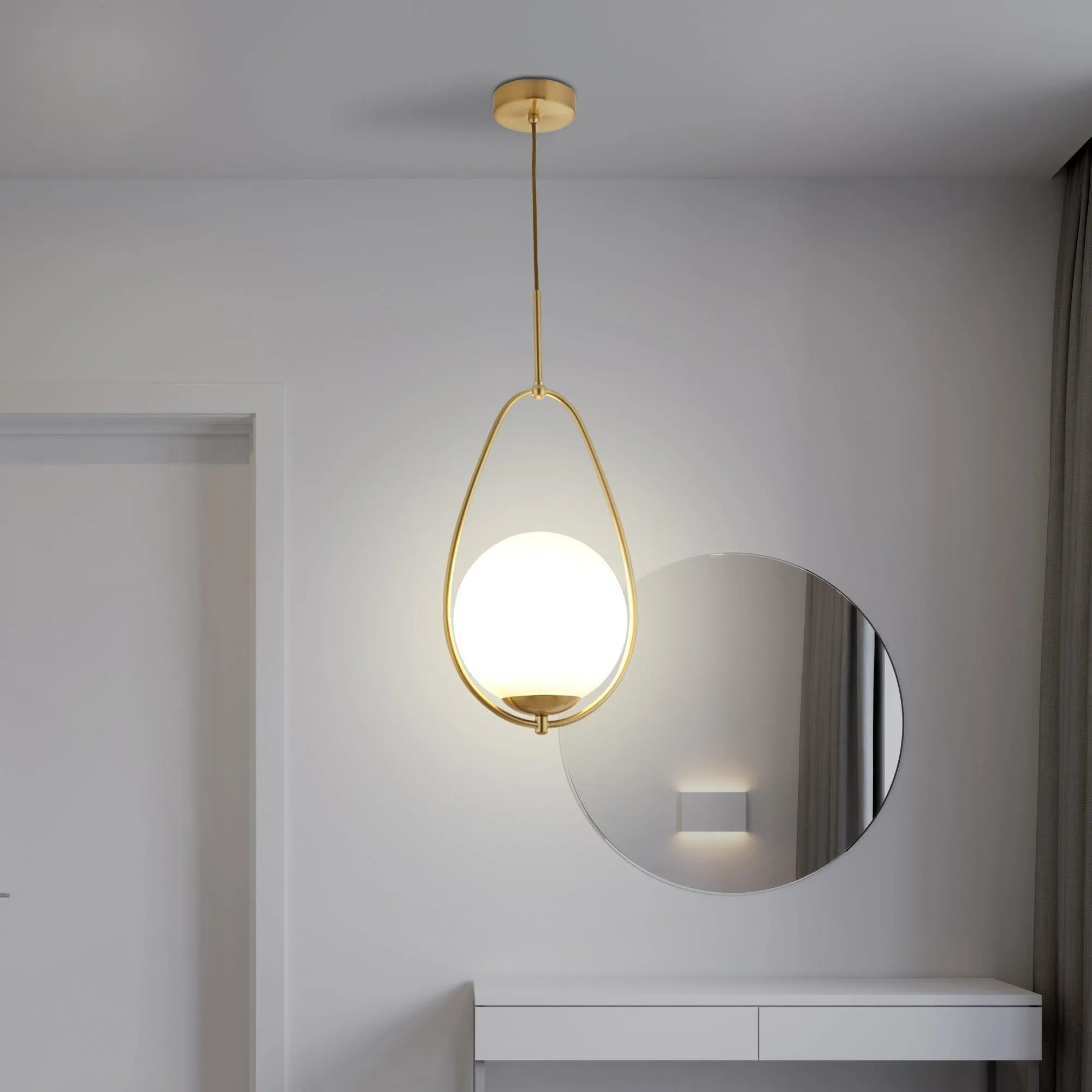 Avalon 1 Light Gold Ceiling Pendant With Opal Glass Ball