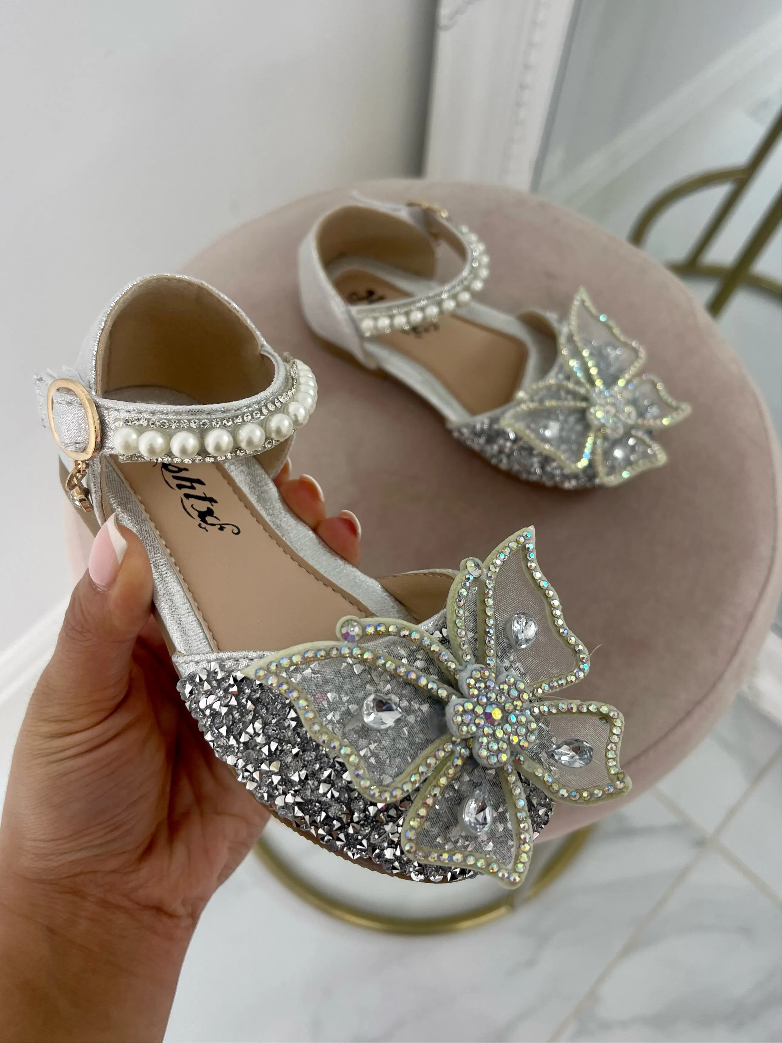 Baby Angel -  Silver Blingy Butterfly Strap On Shoes