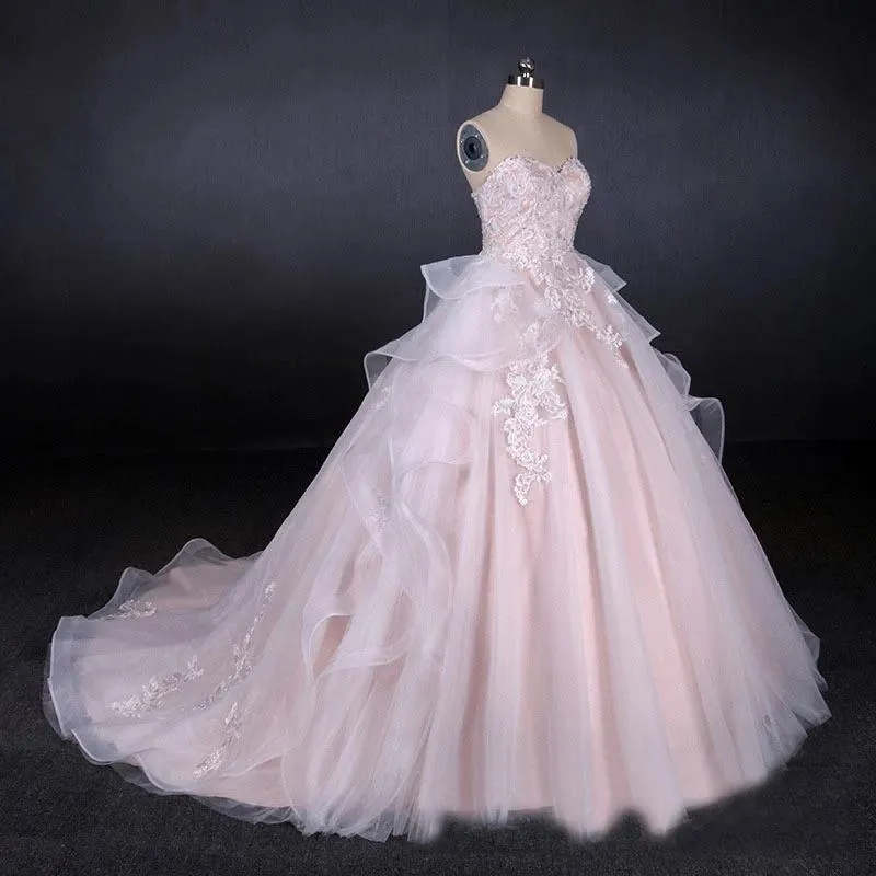 Ball Gown Sweetheart Tulle Wedding Dress With Lace Appliques, Puffy Bridal Dress N2306