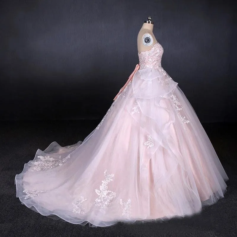 Ball Gown Sweetheart Tulle Wedding Dress With Lace Appliques, Puffy Bridal Dress N2306