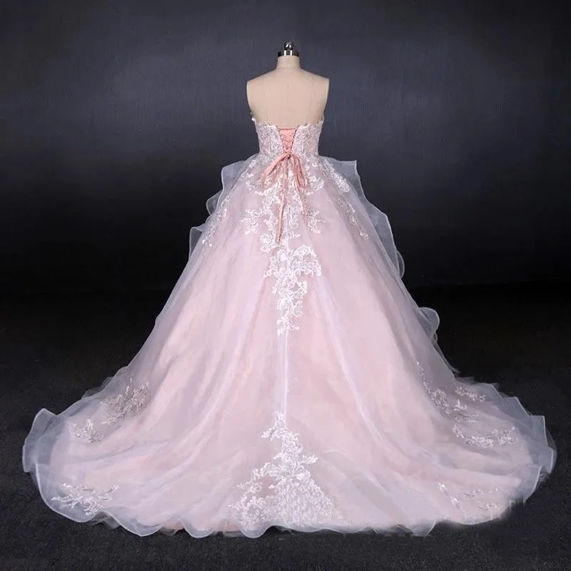 Ball Gown Sweetheart Tulle Wedding Dress With Lace Appliques, Puffy Bridal Dress N2306