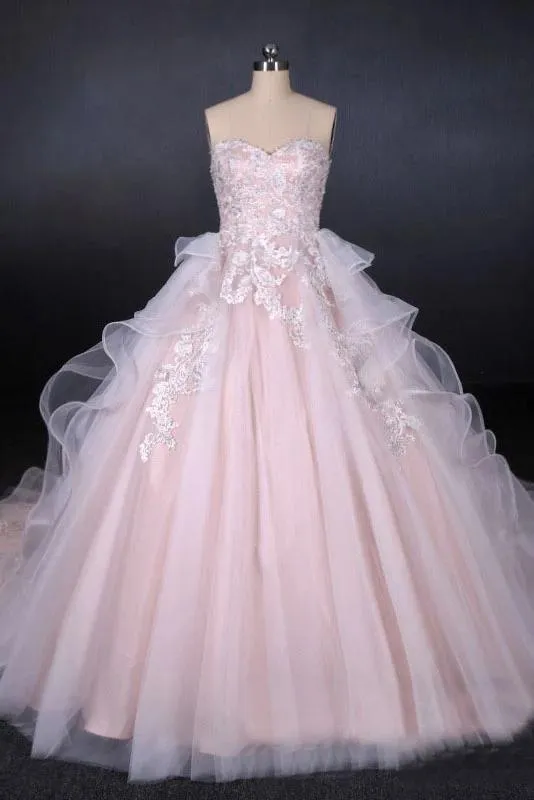 Ball Gown Sweetheart Tulle Wedding Dress With Lace Appliques, Puffy Bridal Dress N2306