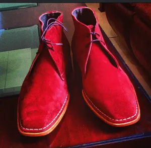 Bespoke Chukka Red Suede Lace Up Boot