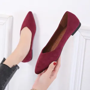 Black Flat Shoes With Suede Pointed Toe