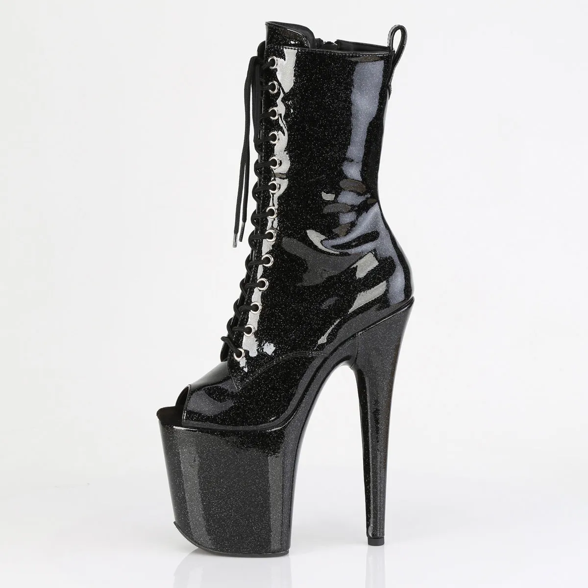 Black Glitter Peep Toe Pole Boots Flamingo-1041GP