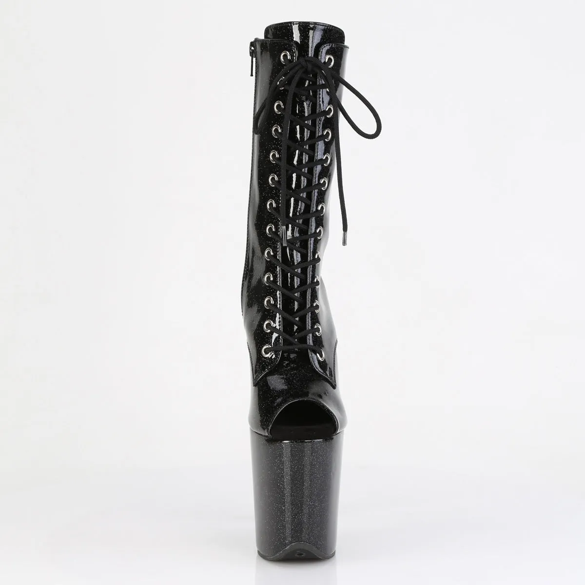 Black Glitter Peep Toe Pole Boots Flamingo-1041GP