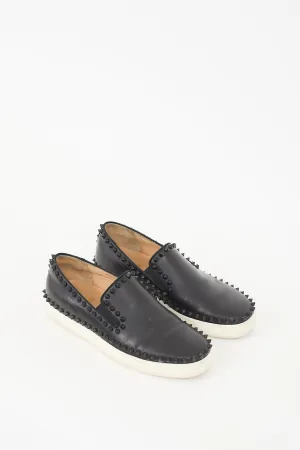 Black Leather Pik Boat Studded Slip On Sneaker