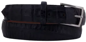 Black Thin Cowboy Belt  Real Crocodile Skin - Silver Buckle