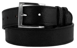 Black Western Cowboy Belt Real Teju Lizard Skin Leather - Silver Buckle