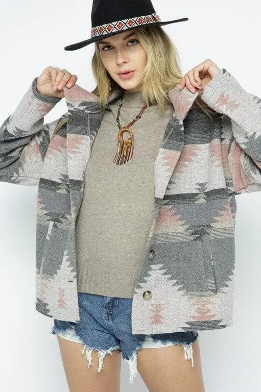 BLUE B Soft Comfy Lightweight Aztec Pattern Jacket