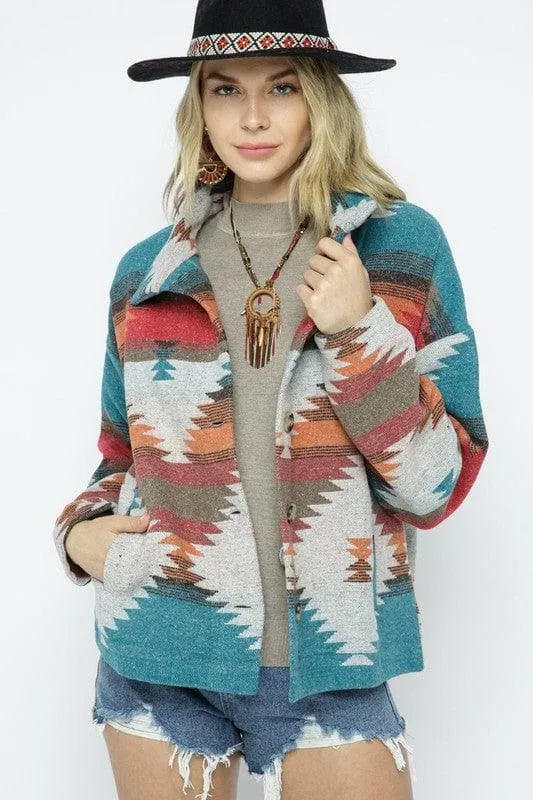 BLUE B Soft Comfy Lightweight Aztec Pattern Jacket