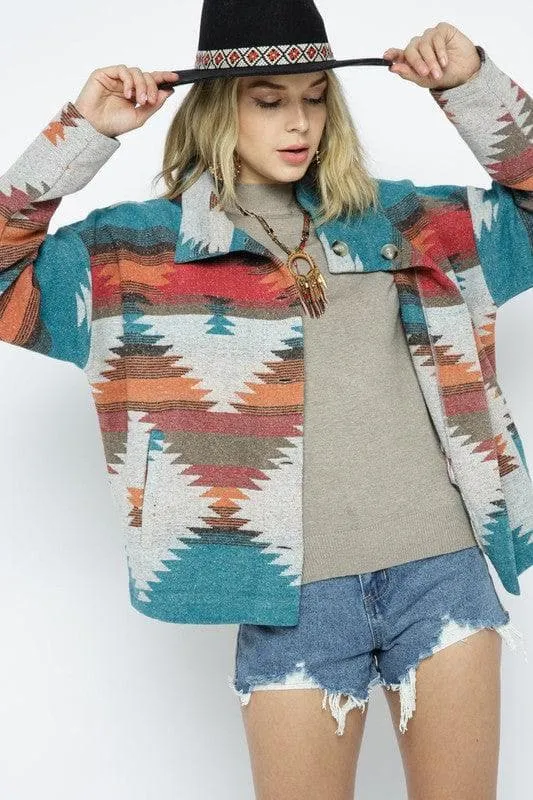 BLUE B Soft Comfy Lightweight Aztec Pattern Jacket