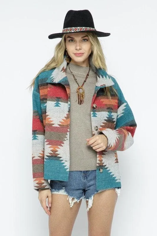 BLUE B Soft Comfy Lightweight Aztec Pattern Jacket