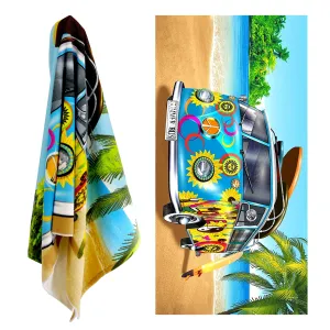 Blue Summer Bus Design Large Towel