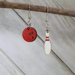 Bowling Pin and Ball Wooden Dangle Earrings by Cate's Concepts, LLC