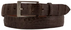 Brown Thin Cowboy Belt  Real Crocodile Skin - Silver Buckle