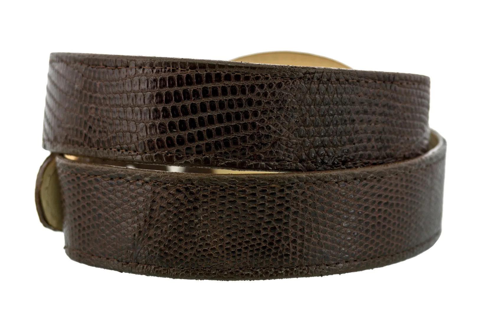 Brown Western Cowboy Belt Real Teju Lizard Skin Leather - Rodeo Buckle