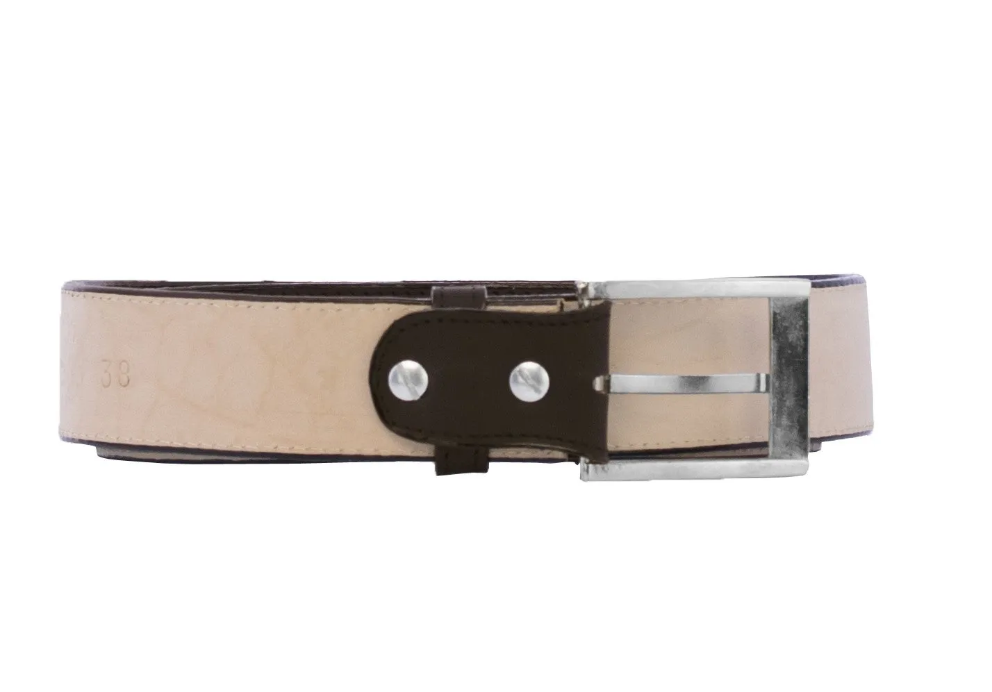 Brown Western Cowboy Belt Solid Leather - Silver Buckle