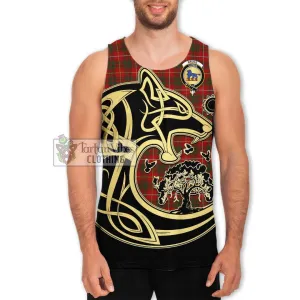 Bruce Tartan Men's Tank Top with Family Crest Celtic Wolf Style