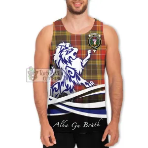 Buchanan Old Set Weathered Tartan Men's Tank Top with Alba Gu Brath Regal Lion Emblem