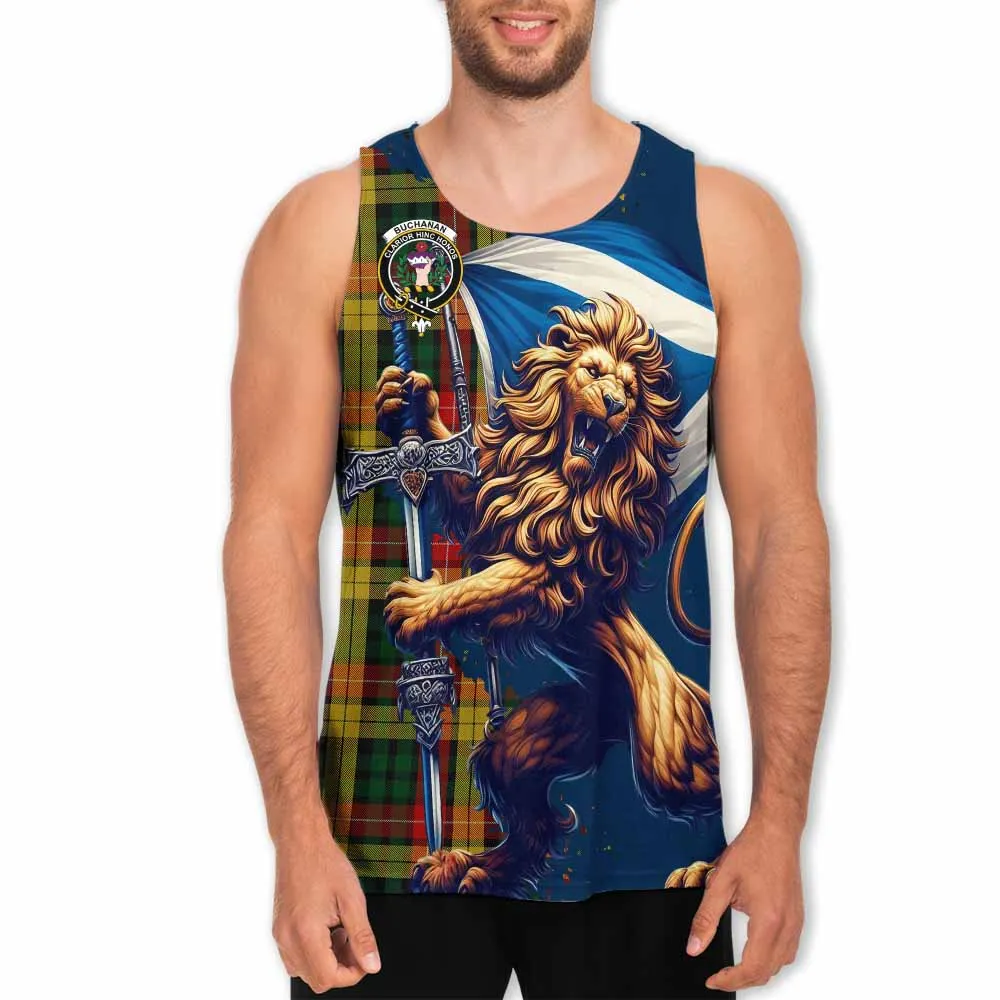 Buchanan Tartan Family Crest Men's Tank Top with Scottish Majestic Lion