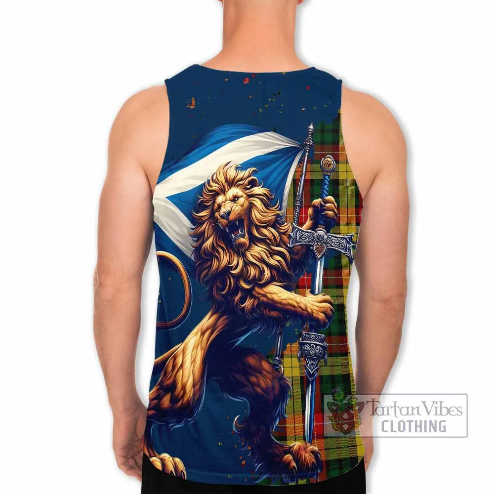 Buchanan Tartan Family Crest Men's Tank Top with Scottish Majestic Lion