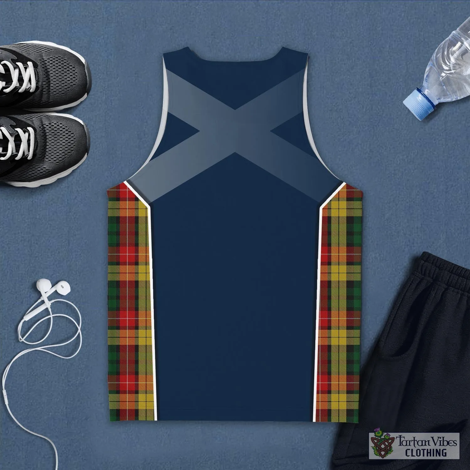 Buchanan Tartan Men's Tanks Top with Family Crest and Scottish Thistle Vibes Sport Style