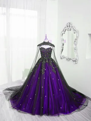 Charming Black and Purple Tulle with Lace Ball Gown Formal Dress, Black and Purple Sweet 16 Dress