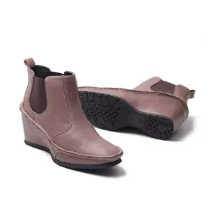 Chelsea Boots For Women Handmade Leather Short Boots Wedge Heel in Black/Nude