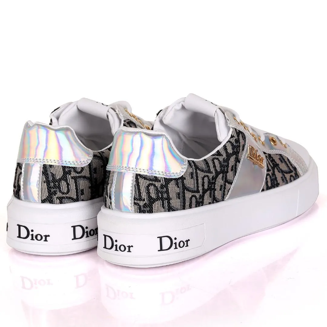 Christ Dio Gold Logo Crested Designed White Sole Lace Up Sneakers- Black