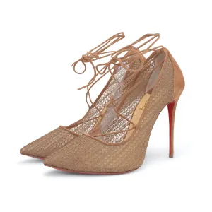 Christian Louboutin Biscotto Suede & Mesh Peropik 100 Pumps 40