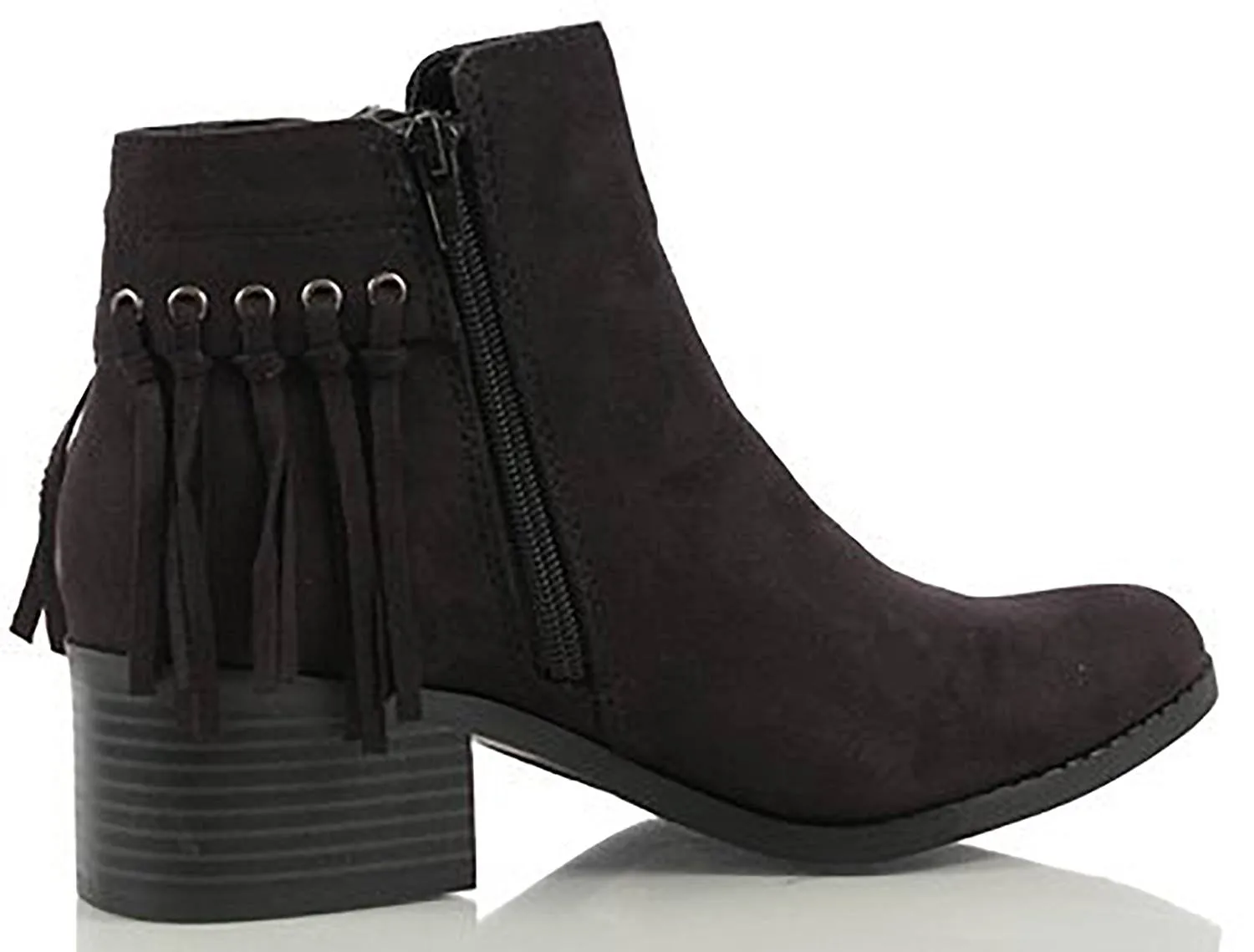 City Classified Women's Western MVE Shoes Pointy Toe Fringe Stacked Heel Ankle Bootie