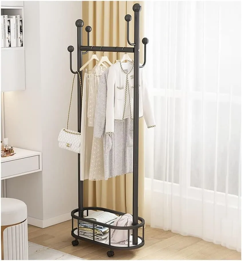 Clothes Rack On Wheels with Storage Basket-Black