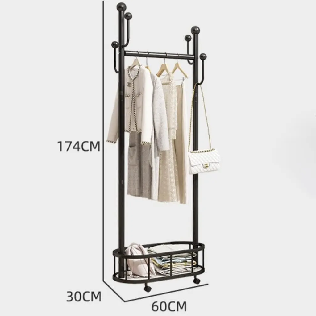 Clothes Rack On Wheels with Storage Basket-Black