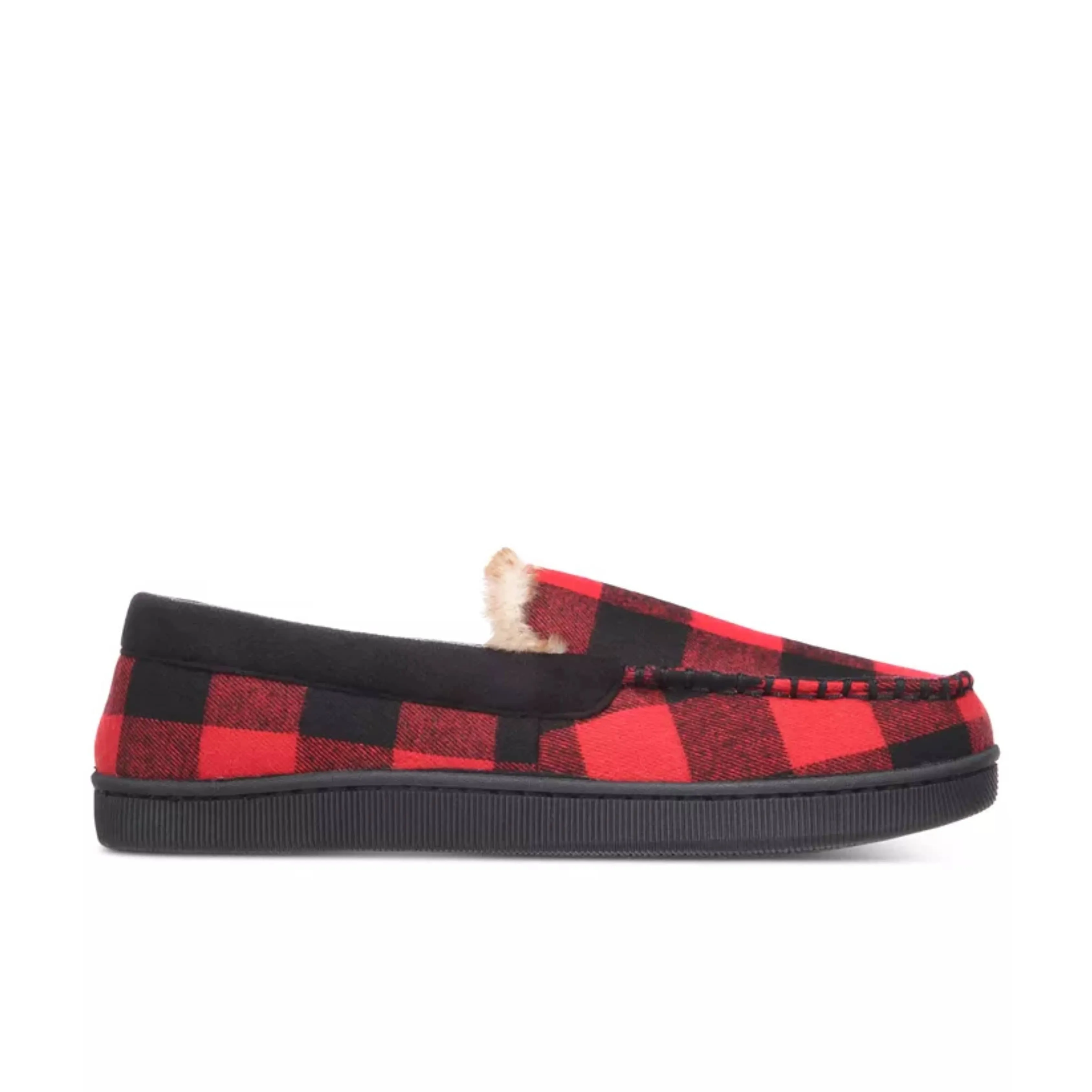 CLUB ROOM - Men's Plaid Moccasin Slippers with Faux-Fur Lining