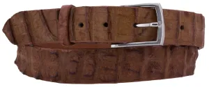 Cognac Thin Cowboy Belt  Real Crocodile Skin - Silver Buckle