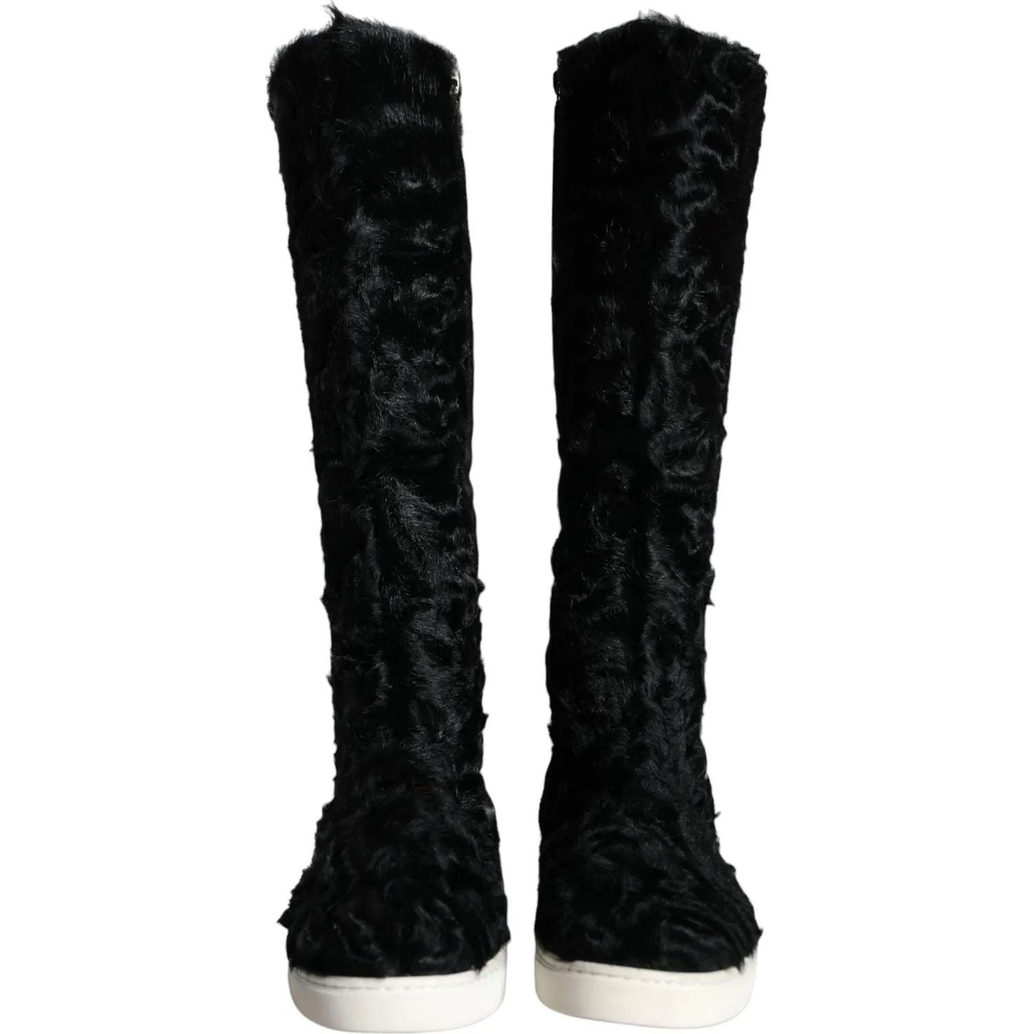 Dolce & Gabbana Black Xiangao Lamb Fur Leather Boots Shoes