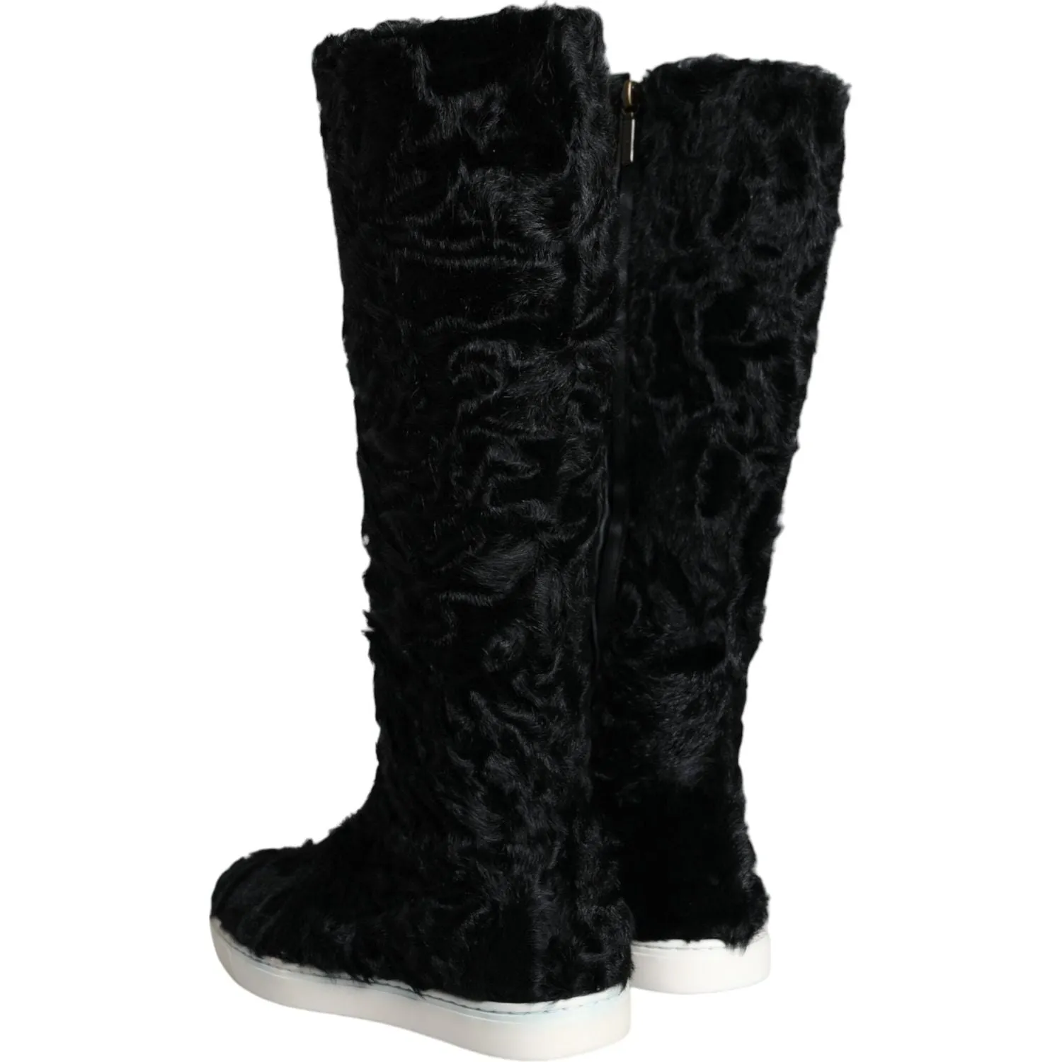 Dolce & Gabbana Black Xiangao Lamb Fur Leather Boots Shoes